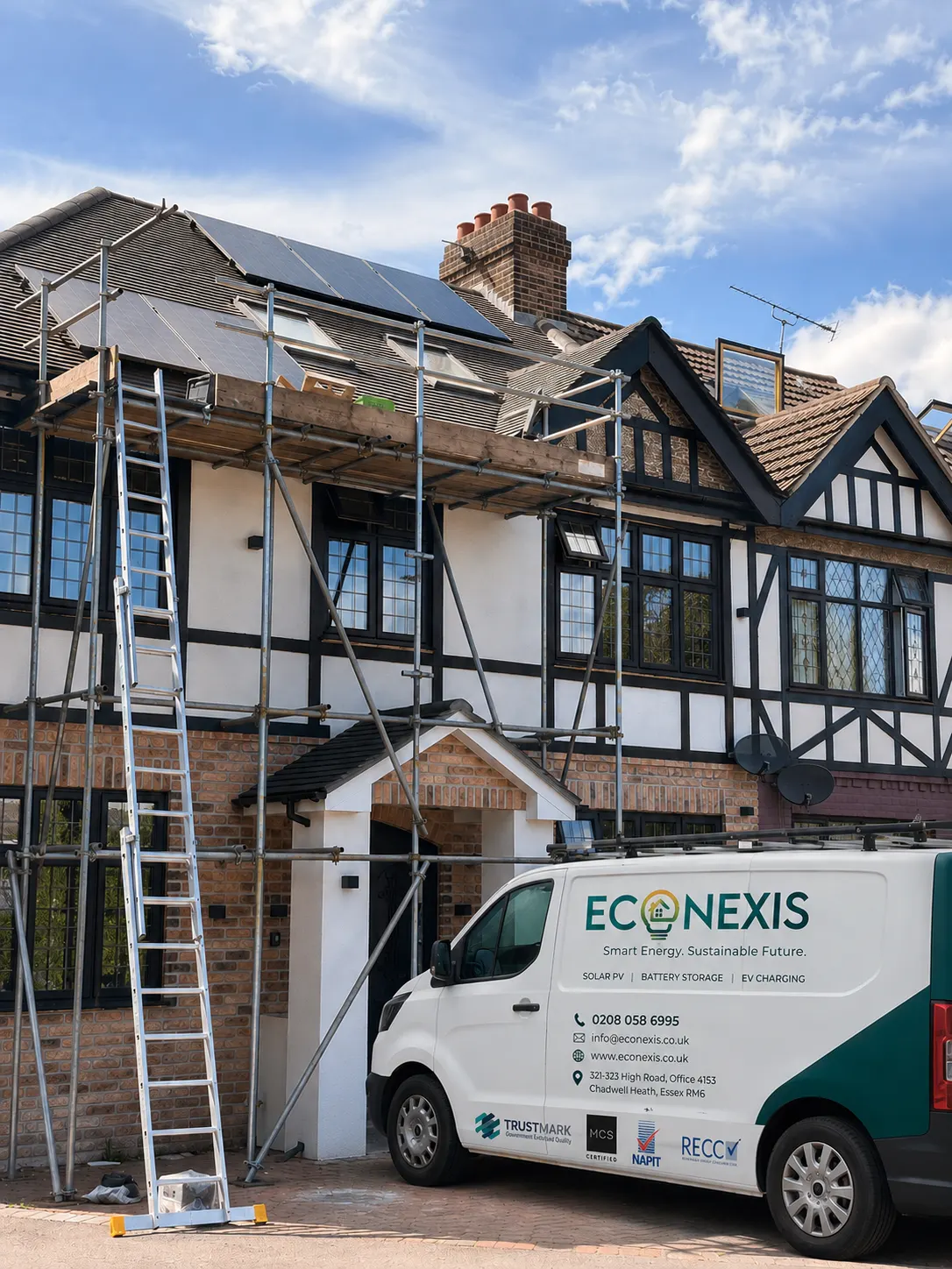 ECONEXIS van outside a Romford home during a solar panel installation