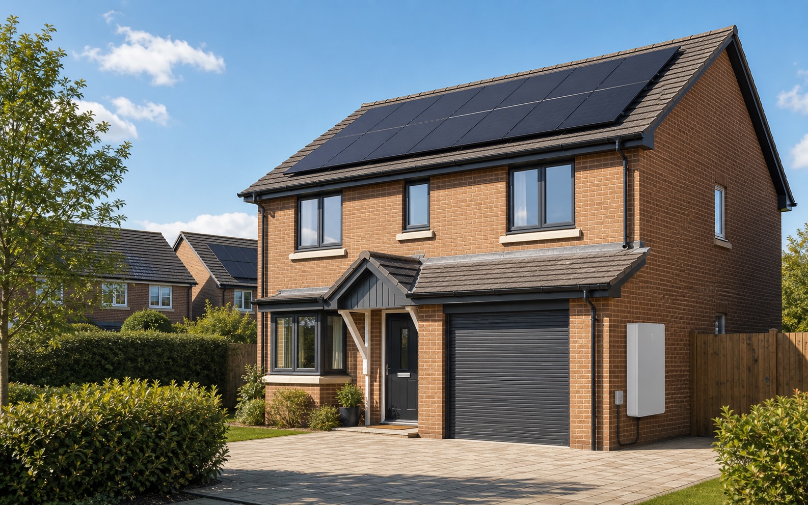 UK home with solar panels and a wall-mounted battery