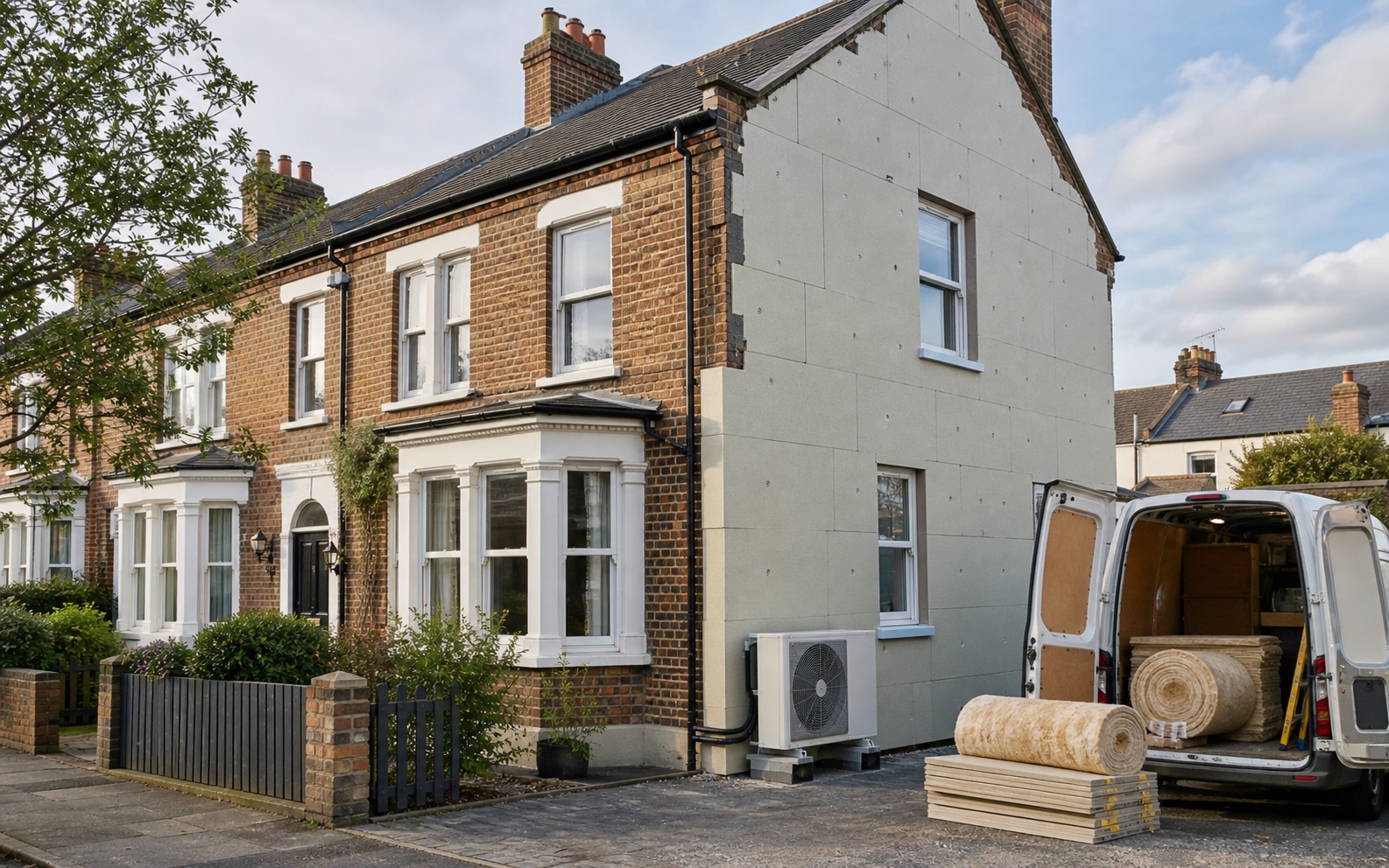 Older UK brick home prepared for insulation and low-carbon heating retrofit
